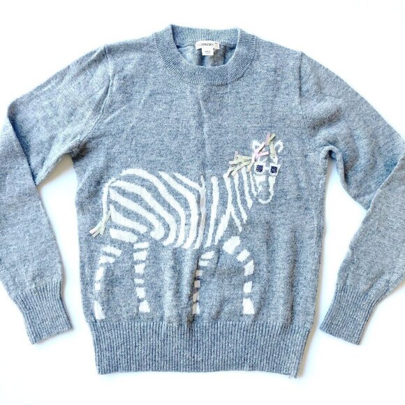 J.Crew Crewcuts Gray Zebra Sweater Size 14 (Runs Small, Fits 12) Wool Blend Cute - Picture 1 of 7